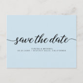 Minimalistisch Blue Verlobung Save the Date Skript Postkarte (Vorderseite)