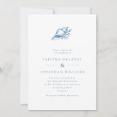 Minimalistisch Blue Vintag Seashell QR Code Weddin Einladung (Vorderseite)