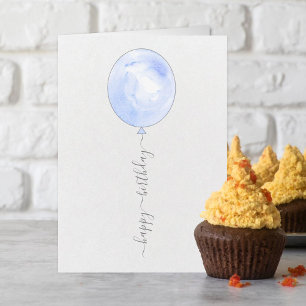 Minimalistisch Blue Watercolor Ballon Happy Birthd Karte