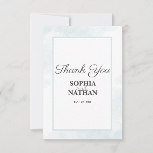 Minimalistisch Blue Watercolor Wedding Dankeschön  Dankeskarte (Vorderseite)