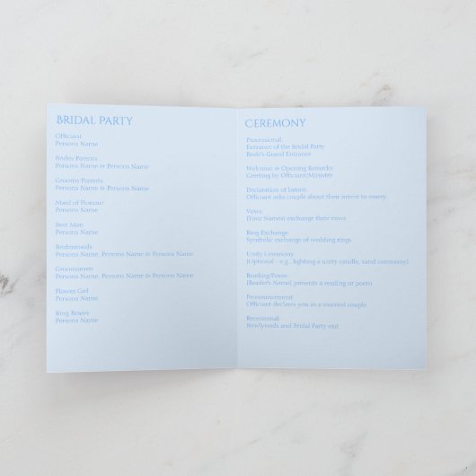 Minimalistisch Blue Wedding Programm (Innenseite)