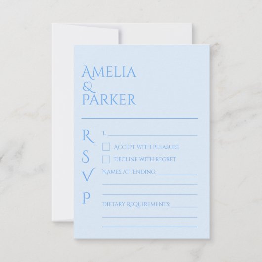 Minimalistisch Blue Wedding RSVP (Vorderseite)