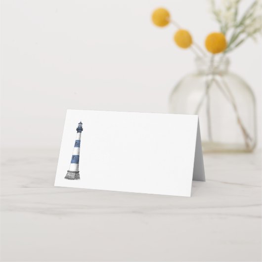 Minimalistisch Blue White Lighthouse Hochzeit Platzkarte (Vorderseite)