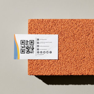 Minimalistisch Blue White QR Code Business Card Visitenkarte