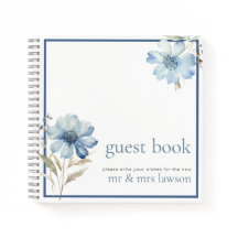 Minimalistisch Blue Wildblume Wedding Guest Book