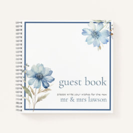 Minimalistisch Blue Wildblume Wedding Guest Book Notizblock