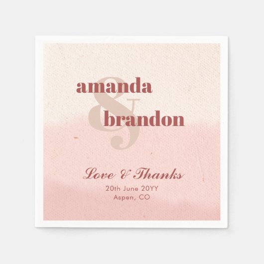 Minimalistisch Blush & Bloom Bold Script Liebe & D Serviette (Vorderseite)