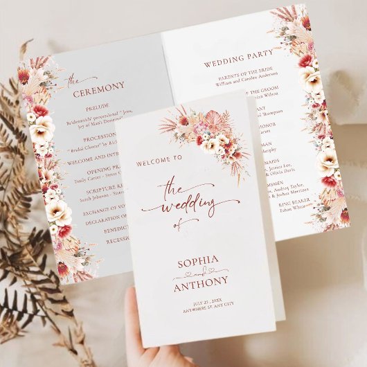 Minimalistisch Blush Boho Wedding Program Card