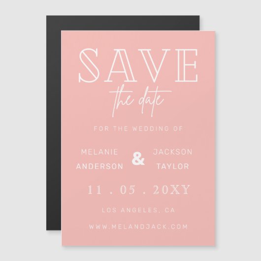 Minimalistisch Blush Handschrift Save the Date Magneteinladung (Vorne/Hinten)