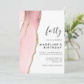 Minimalistisch Blush Pink Agate Geode 40. Geburtst Einladung (Stehend Vorderseite)