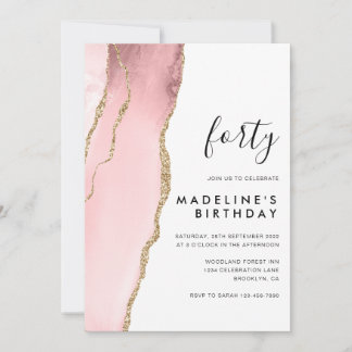 Minimalistisch Blush Pink Agate Geode 40. Geburtst Einladung