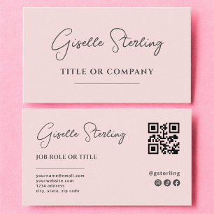 Minimalistisch Blush Pink Company Script QR Code Visitenkarte