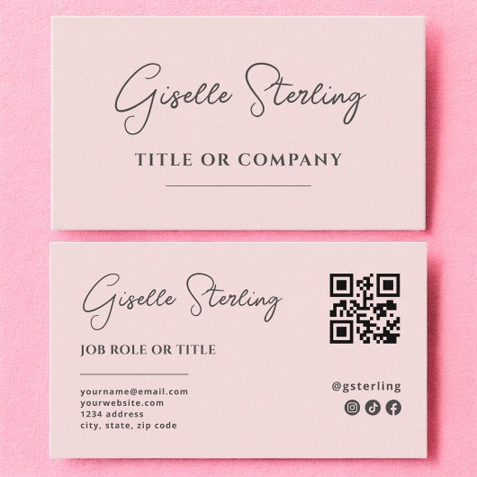 Minimalistisch Blush Pink Company Script QR Code Visitenkarte