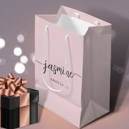 Minimalistisch Blush Pink Einfache Monogram Girl S Mittlere Geschenktüte