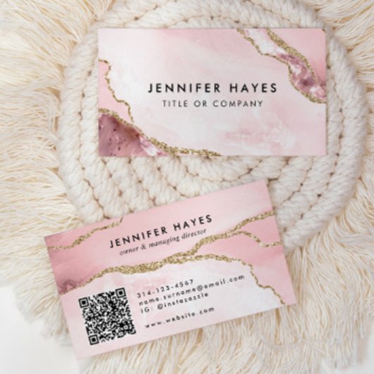 Minimalistisch Blush Pink Gold Glitzer Marble Agat Visitenkarte