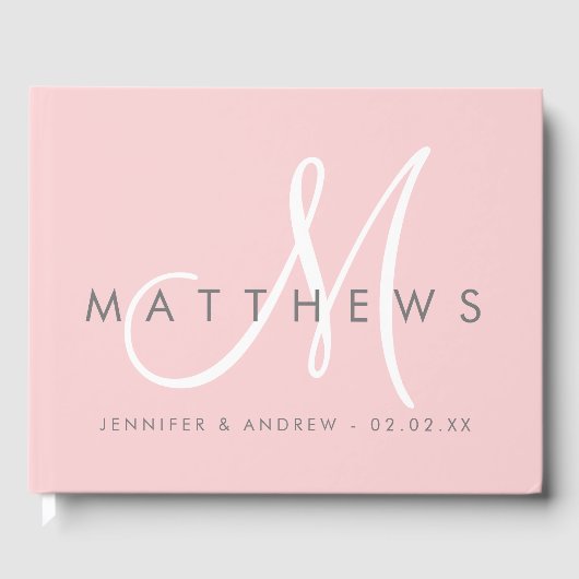 Minimalistisch Blush Pink Gray Moderne Monogramm H Gästebuch (Vorderseite)