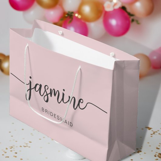 Minimalistisch Blush Pink Monogram Girl Script Große Geschenktüte
