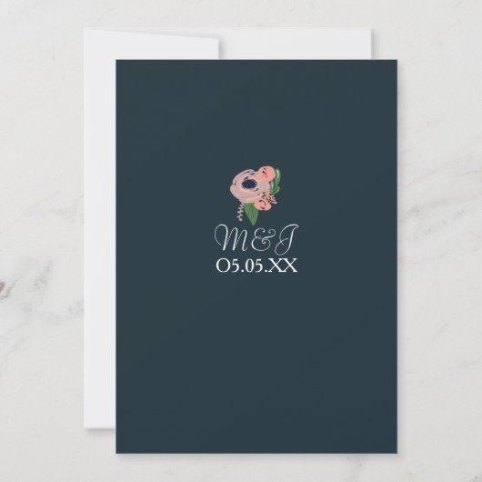 Minimalistisch Blush Pink Rose Floral Botany Hochz Einladung (Rückseite)