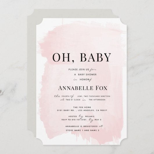 Minimalistisch Blush Pink Wasserfarbe Kinderdusche Einladung (Vorne/Hinten)