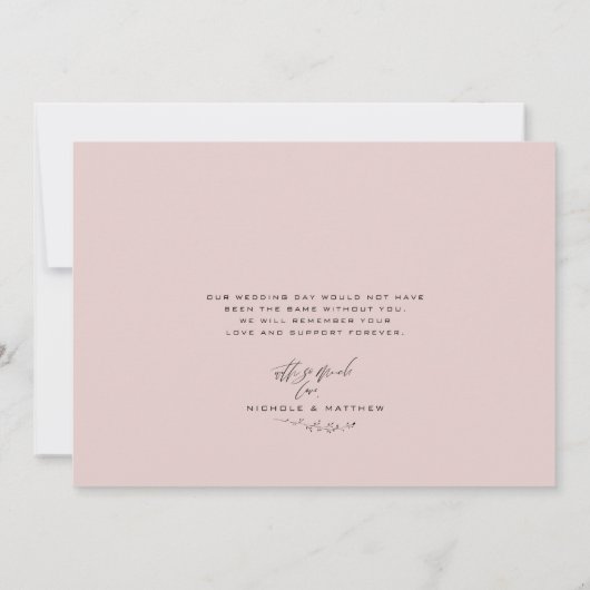 Minimalistisch Blush Pink Wedding Danke Karte (Rückseite)