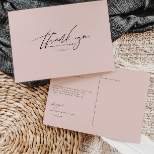Minimalistisch Blush Pink Wedding Danke Postkarte
