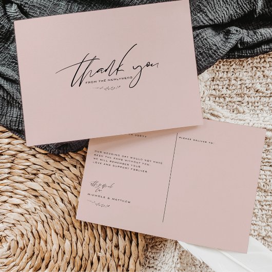 Minimalistisch Blush Pink Wedding Danke Postkarte