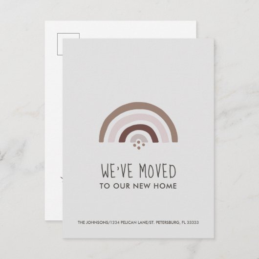 Minimalistisch Blush Taupe Regenbogen Neue Zuhause Ankündigungspostkarte (Vorne/Hinten)