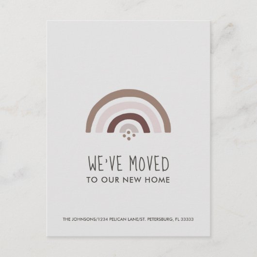 Minimalistisch Blush Taupe Regenbogen Neue Zuhause Ankündigungspostkarte (Vorderseite)
