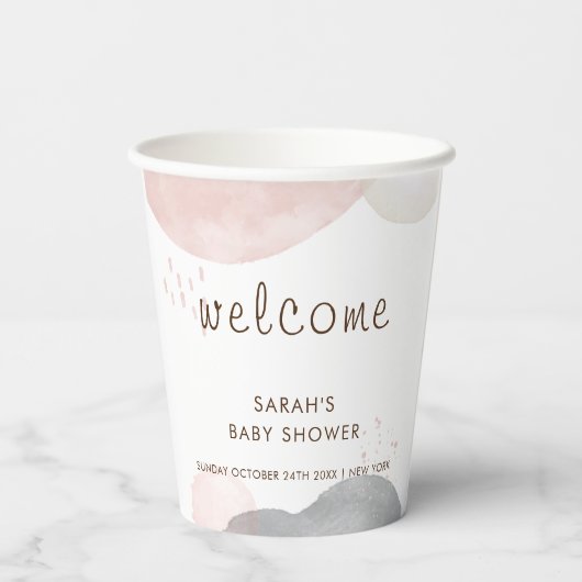 Minimalistisch Boho Abstrakt Baby Dusche Willkomme Pappbecher (Rückseite)