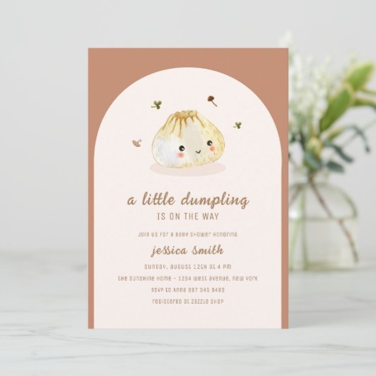 Minimalistisch Boho Arch Chinese Dumpling Baby Dus Einladung (Stehend Vorderseite)