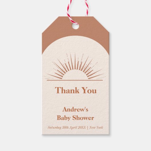 Minimalistisch Boho Arch Sunshine Baby Dusche Geschenkanhänger (Vorderseite)