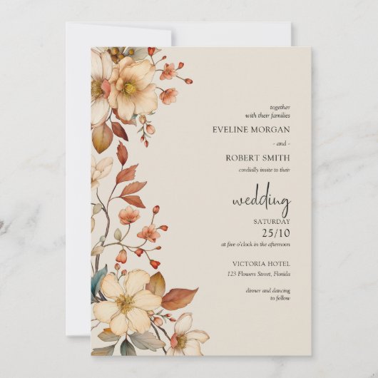 Minimalistisch Boho Arch Terracotta Herbst Wildblu Einladung (Vorderseite)