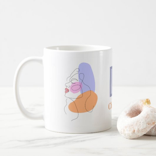 Minimalistisch Boho Art Blue Orange Pastell Custom Kaffeetasse (Mit Donut)