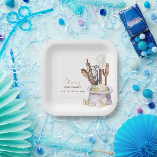 Minimalistisch Boho Bäckerei Koch Babydusche Pappteller (Party)