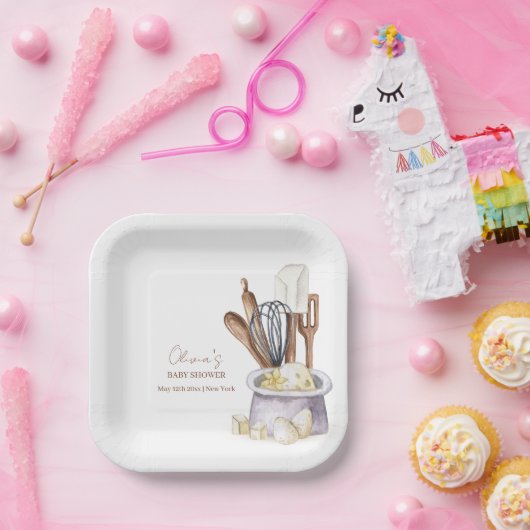 Minimalistisch Boho Bäckerei Koch Babydusche Pappteller (Party)