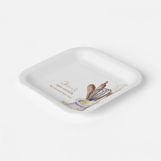 Minimalistisch Boho Bäckerei Koch Babydusche Pappteller (Gewinkelt)