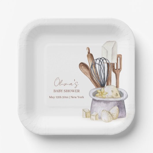 Minimalistisch Boho Bäckerei Koch Babydusche Pappteller (Vorderseite)