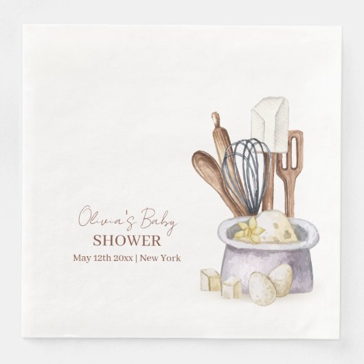 Minimalistisch Boho Bäckerei Koch Babydusche Serviette (Vorderseite)