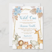Minimalistisch Boho Blue Floral Safari Baby Dusche Einladung (Vorderseite)