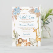 Minimalistisch Boho Blue Floral Safari Baby Dusche Einladung (Stehend Vorderseite)