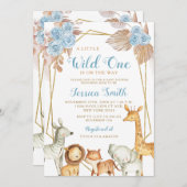 Minimalistisch Boho Blue Floral Safari Baby Dusche Einladung (Vorne/Hinten)