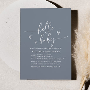 Minimalistisch Boho Blue Hello Baby Dusche Einladung