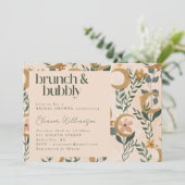 Minimalistisch Boho Blush Bloral Moon Brunch Bubbl Einladung (Stehend Vorderseite)