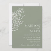 Minimalistisch Boho Botanical Sage Green Wedding F Einladung (Vorderseite)