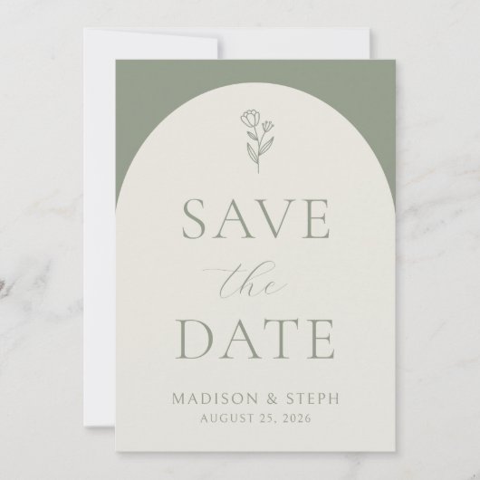 Minimalistisch Boho Botanical Sage Green Wedding Save The Date (Vorderseite)