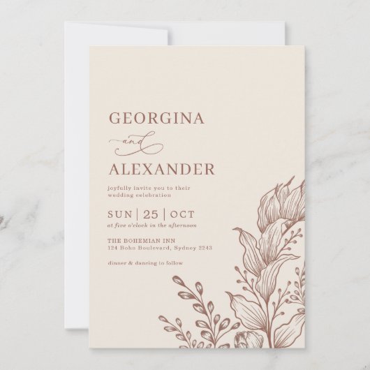 Minimalistisch Boho Botanical Terracotta Wedding I Einladung (Vorderseite)