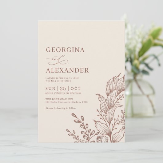 Minimalistisch Boho Botanical Terracotta Wedding I Einladung (Stehend Vorderseite)