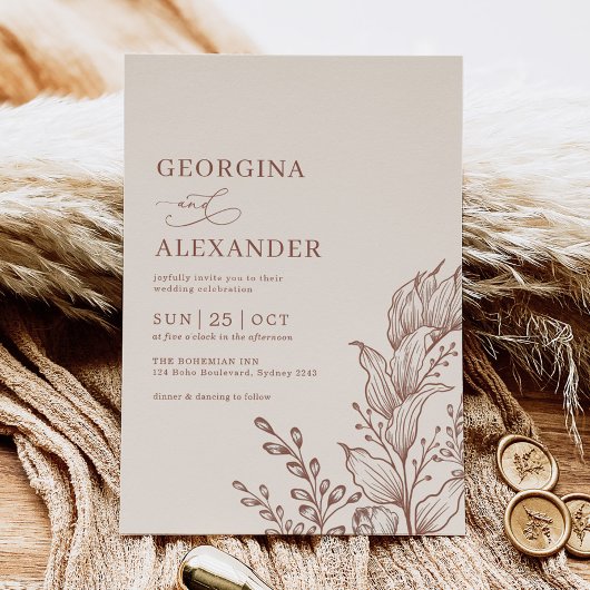 Minimalistisch Boho Botanical Terracotta Wedding I Einladung