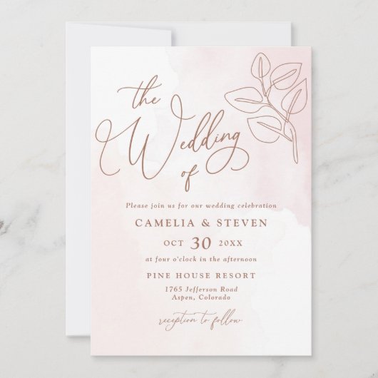 Minimalistisch Boho Botanische Hochzeit Einladung (Vorderseite)