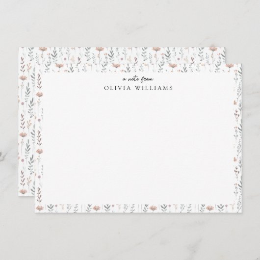 Minimalistisch Boho Botanische Wildblume Blumennam Mitteilungskarte (Vorne/Hinten)
